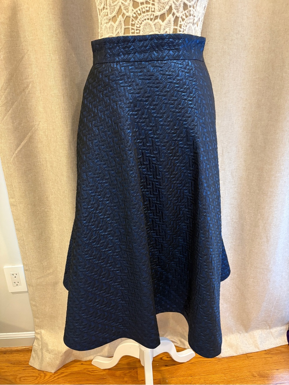 Banana Republic Navy Textured Full/circle Midi Skirt